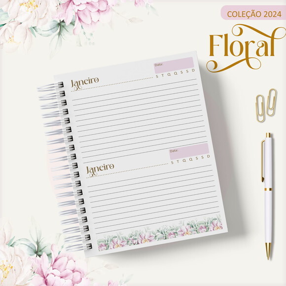 Arquivo Digital Agenda Floral Rosa 2024 #2490