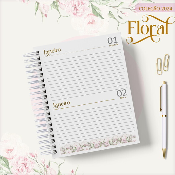 Arquivo Digital Agenda Floral Rosa Clean 2024 #2491