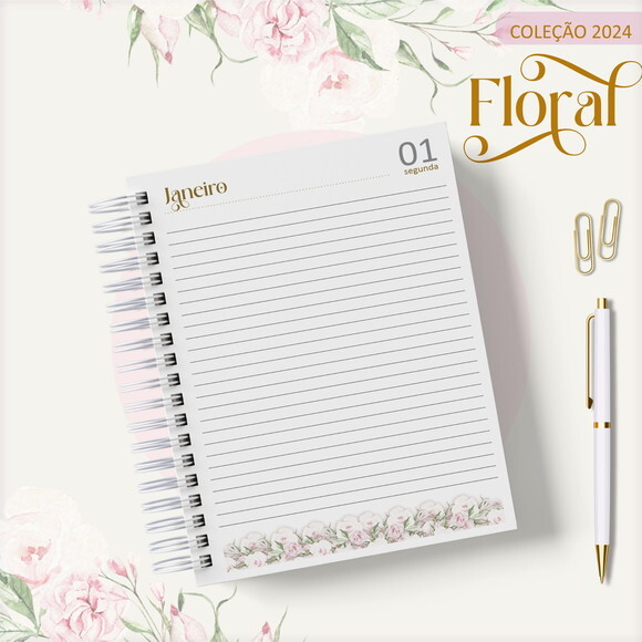 Arquivo Digital Agenda Floral Rosa Clean 2024 #2491
