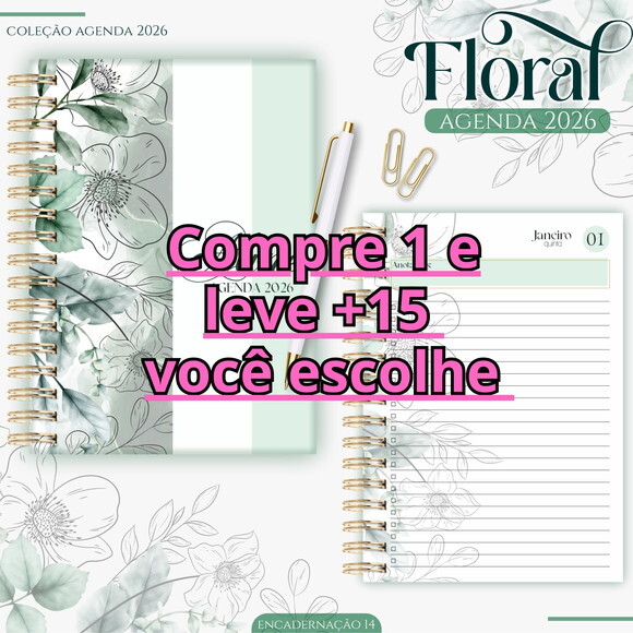 Arquivo Digital Agenda Floral Verde 2026 #5357