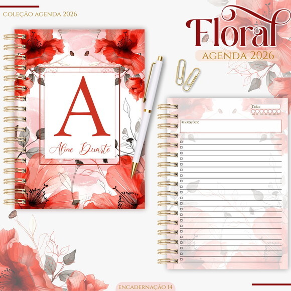 Arquivo Digital Agenda Floral Vermelho 2026 #7054