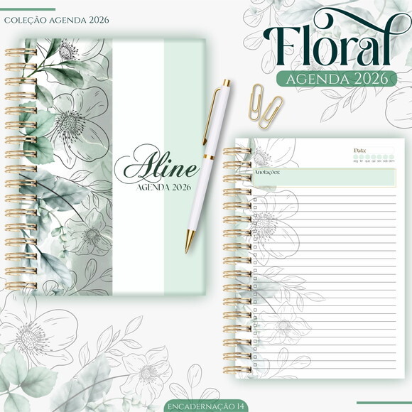 Arquivo Digital Agenda Floral Verde 2026 #5357