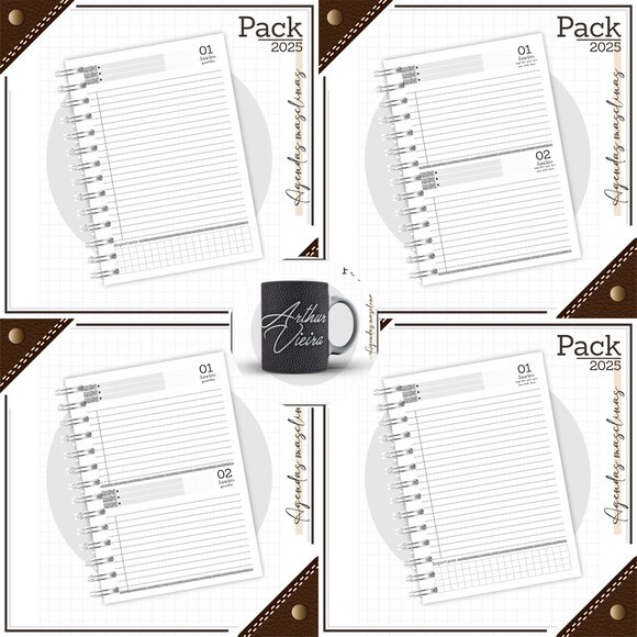 Arquivo Digital Agenda Masculina Couro Preto 2025 #4792