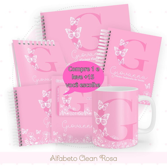 Arquivo Digital Caderneta Alfabeto Clean Rosa #4823