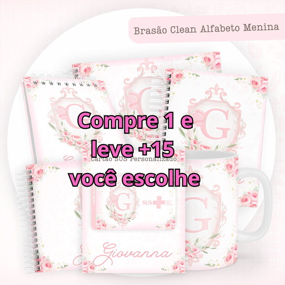 Arquivo Digital Caderneta Brasão Clean Alfabeto Menina #5810