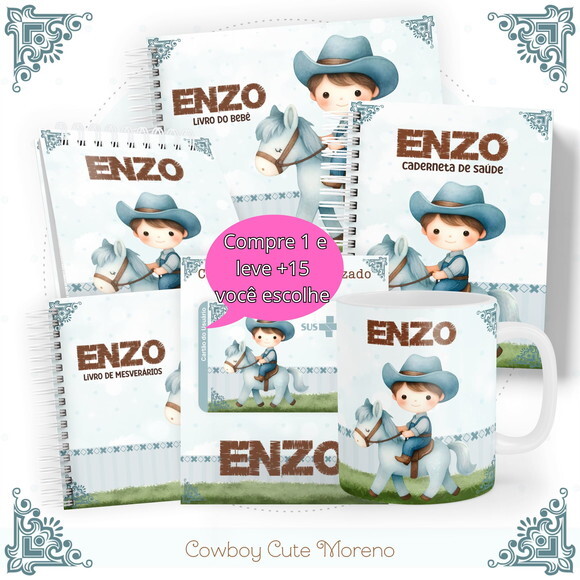 Arquivo Digital Caderneta Cowboy Cute Moreno #4905
