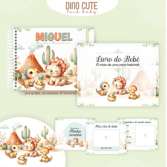Arquivo Digital Caderneta Dino Clean Cute #5488