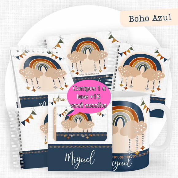 Arquivo Digital Caderneta e Livro do Bebe Boho Azul #3846
