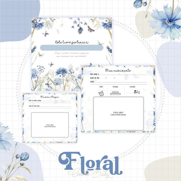 Arquivo Digital Caderneta Floral Azul #4380