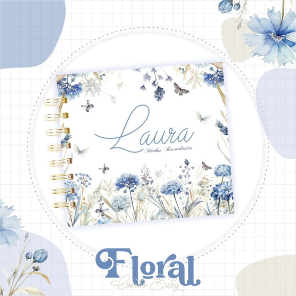Arquivo Digital Caderneta Floral Azul #4380