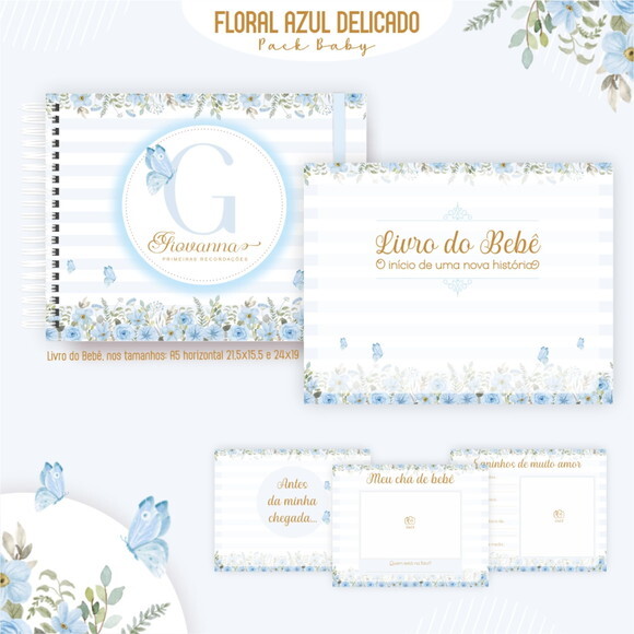 Arquivo Digital Caderneta Floral Azul Delicado #7302