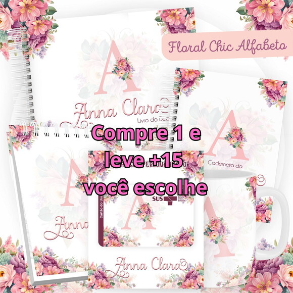 Arquivo Digital Caderneta Floral Chic Alfabeto #4512