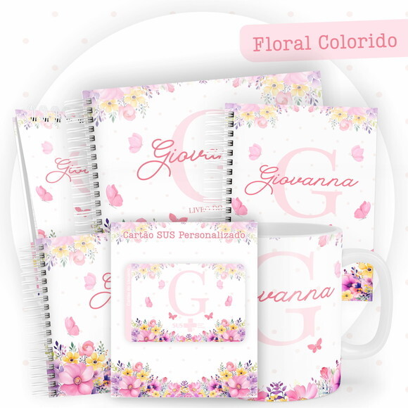 Arquivo Digital Caderneta Floral Colorido #5817