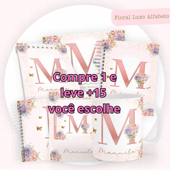 Arquivo Digital Caderneta Floral Luxo Alfabeto #5669