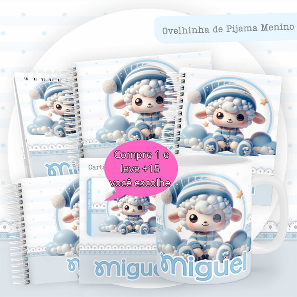 Arquivo Digital Caderneta Ovelhinha de Pijama Menino #4855