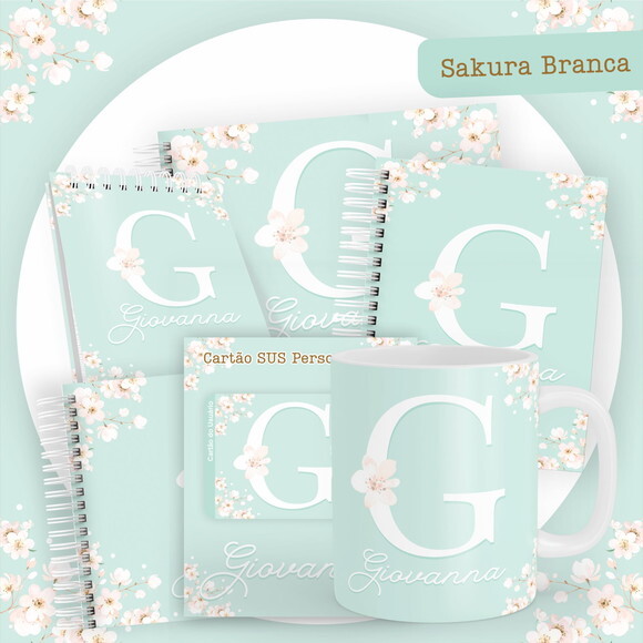 Arquivo Digital Caderneta Sakura Branco Alfabeto #5822