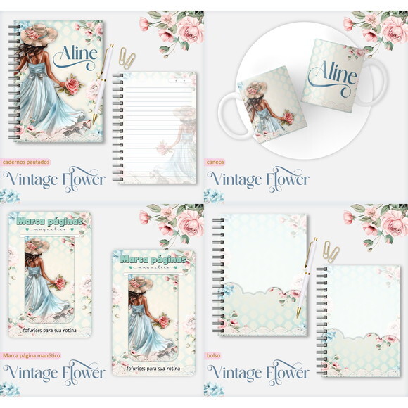 Arquivo Digital Caderno Vintage Flower 1 #7544