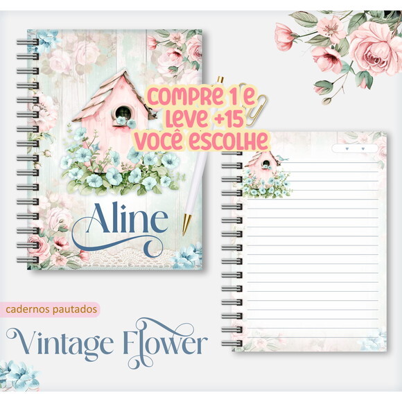 Arquivo Digital Caderno Vintage Flower 3 #7546