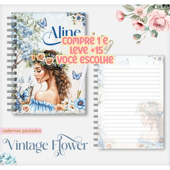 Arquivo Digital Caderno Vintage Flower 5 #7548