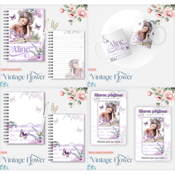 Arquivo Digital Caderno Vintage Flower 7 #7550