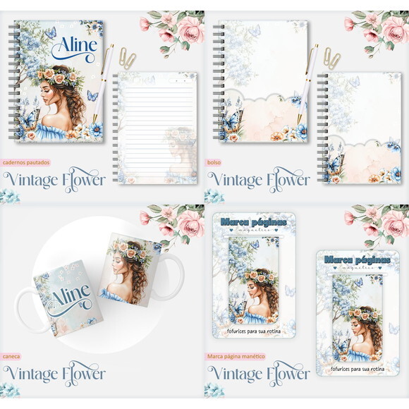 Arquivo Digital Caderno Vintage Flower 5 #7548