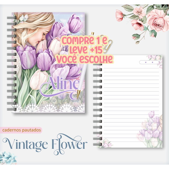 Arquivo Digital Caderno Vintage Flower 8 #7551