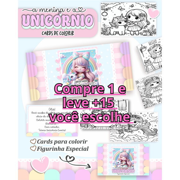 Arquivo Digital Card de Colorir a Menina e o Unicórnio #6788