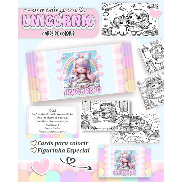 Arquivo Digital Card de Colorir a Menina e o Unicórnio #6788