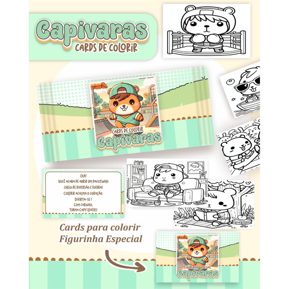 Arquivo Digital Card de Colorir Capivara Menino #2632