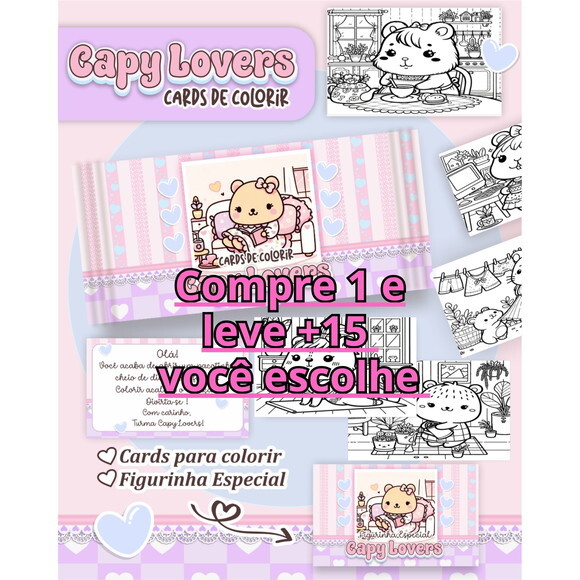 Arquivo Digital Card de Colorir Capy Lovers #5662