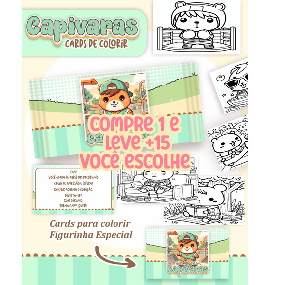 Arquivo Digital Card de Colorir Capivara Menino #2632