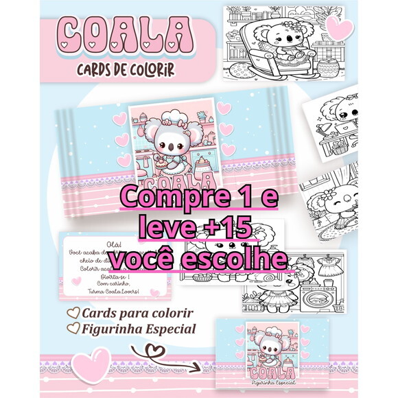 Arquivo Digital Card de Colorir Coala Kawaii #6789