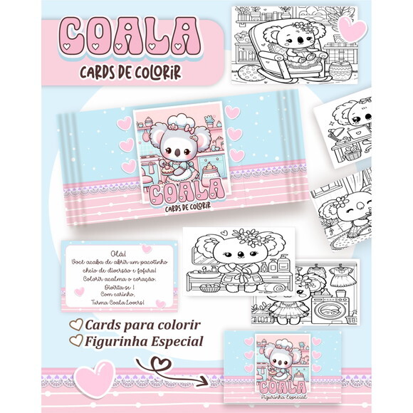 Arquivo Digital Card de Colorir Coala Kawaii #6789
