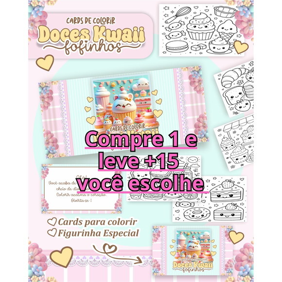 Arquivo Digital Card de Colorir Doces Kawaii #6782