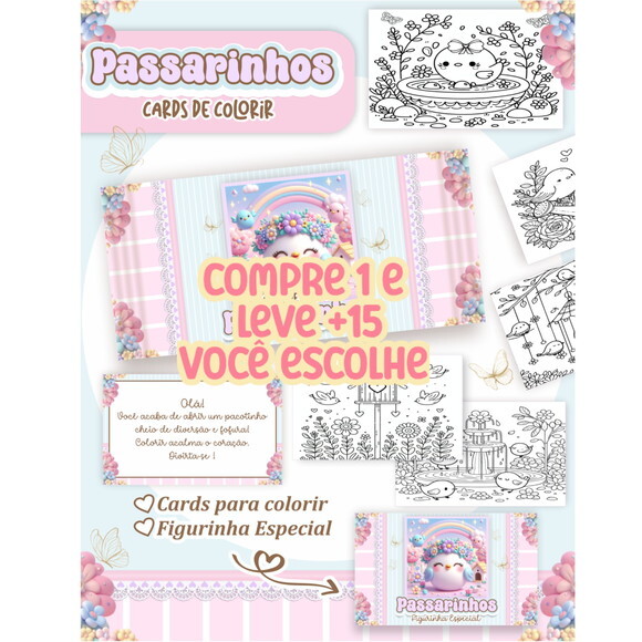 Arquivo Digital Card de Colorir Jardim Passarinhos #6785