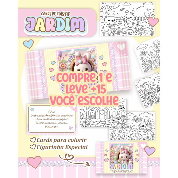 Arquivo Digital Card de Colorir Jardim Fofo #6783