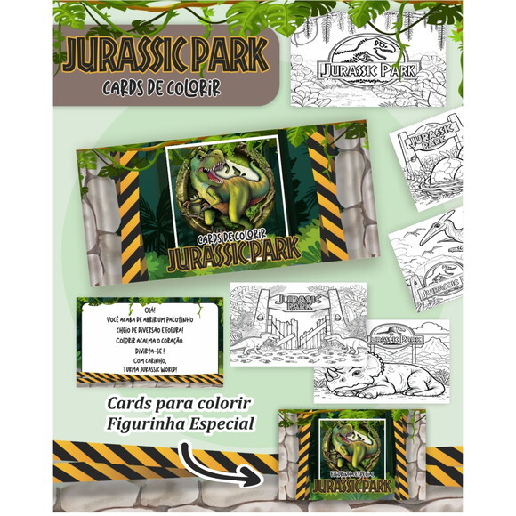 Arquivo Digital Card de Colorir Jurrasic Park #6790