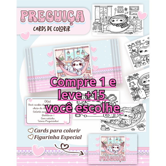 Arquivo Digital Card de Colorir Preguiça Kawaii #6781
