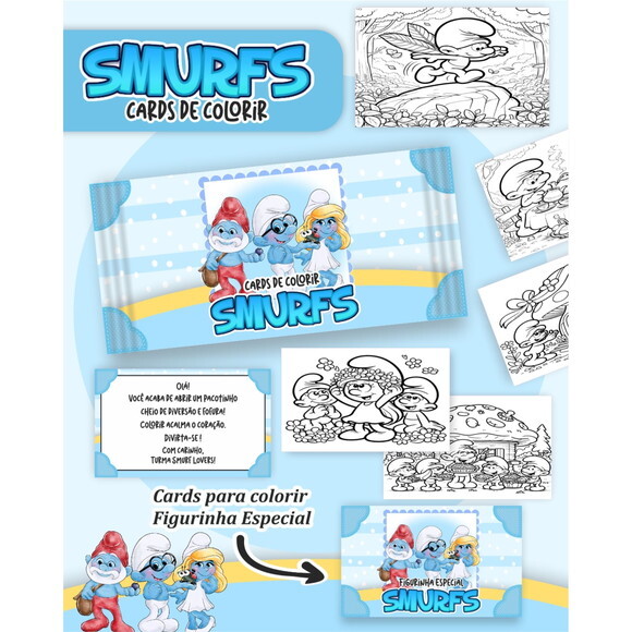 Arquivo Digital Card de Colorir Smurfs #6792