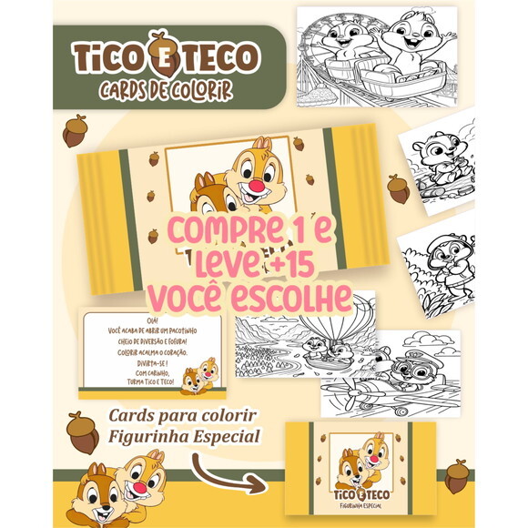 Arquivo Digital Card de Colorir Tico e Teco #2407