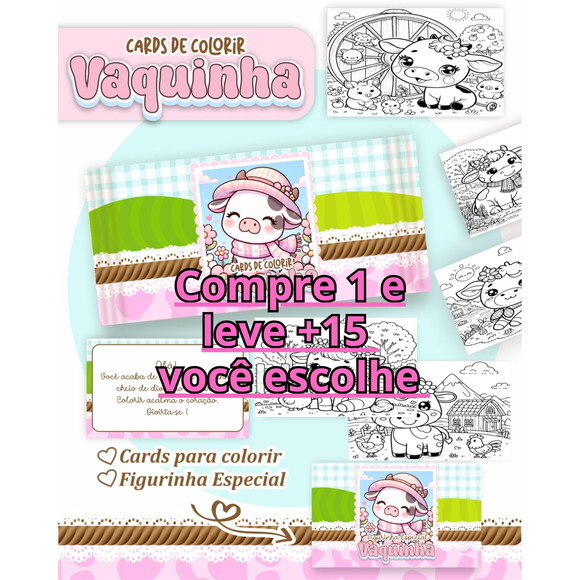 Arquivo Digital Card de Colorir Vaquinha Fofa #6793