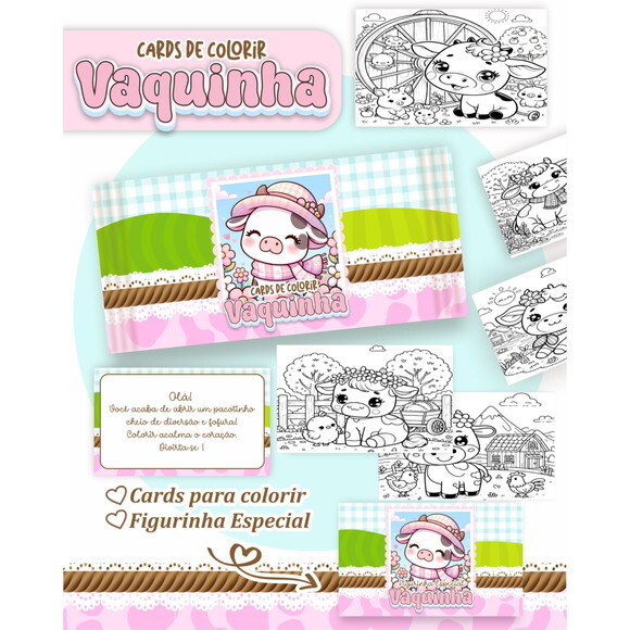 Arquivo Digital Card de Colorir Vaquinha Fofa #6793