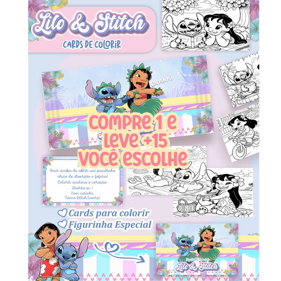 Arquivo Digital Cards de Colorir Lilo e Stitch #6843