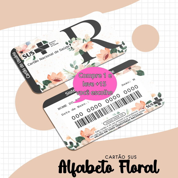 Arquivo Digital Cartão Sus Adulto Alfabeto Floral #1623