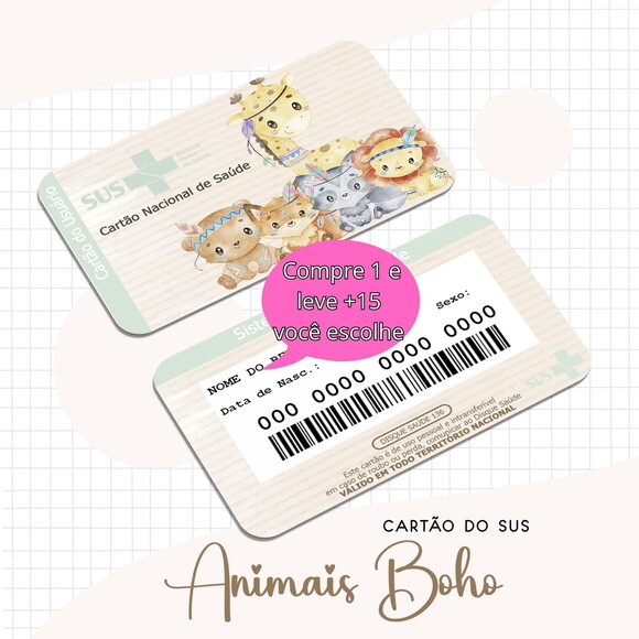 Arquivo Digital Cartão Sus Animais Boho #1637