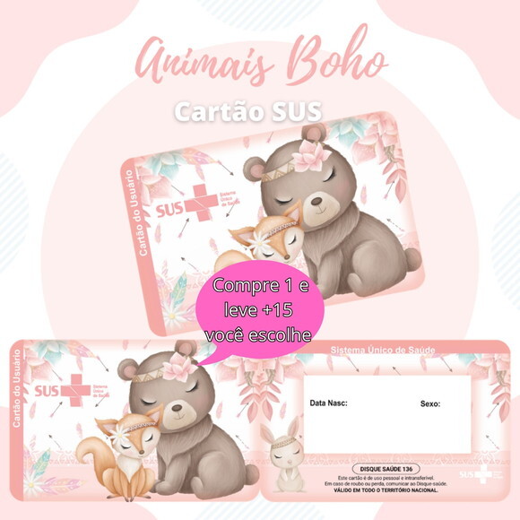Arquivo Digital Cartão Sus Animais Boho #1906