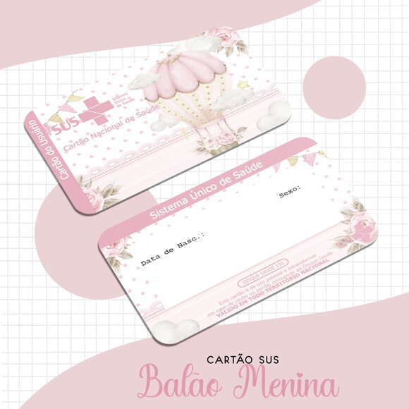 Arquivo Digital Cartão Sus Balão Menina #1644