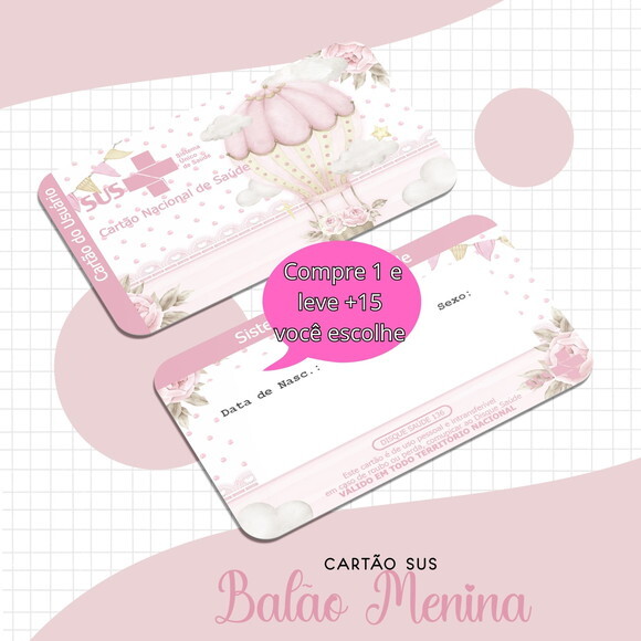 Arquivo Digital Cartão Sus Balão Menina #1644
