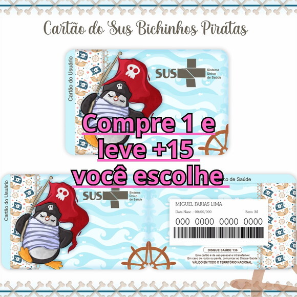 Arquivo Digital Cartão Sus Bichinhos Piratas #609