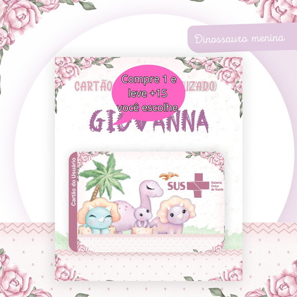 Arquivo Digital Cartão Sus Dinossauro Menina #2450